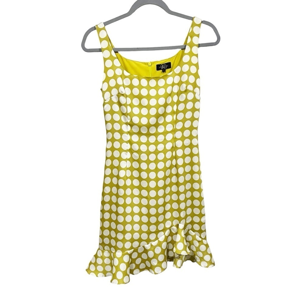De La Vali Christobel Mini Dress 6 Small Green Polka Dot Retro Mod Ruffle Hem - Picture 3 of 9
